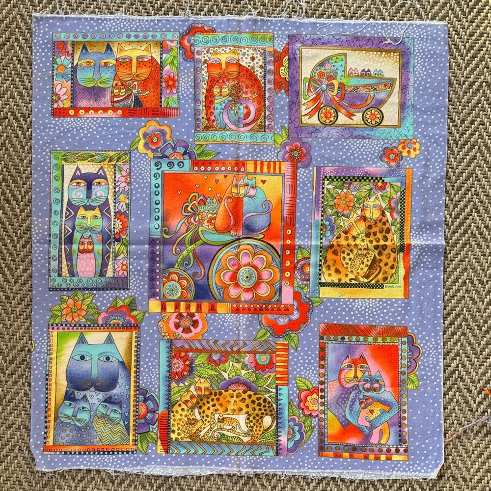 Colorful Cat-Themed 2 panels, Laurel Burch fabric